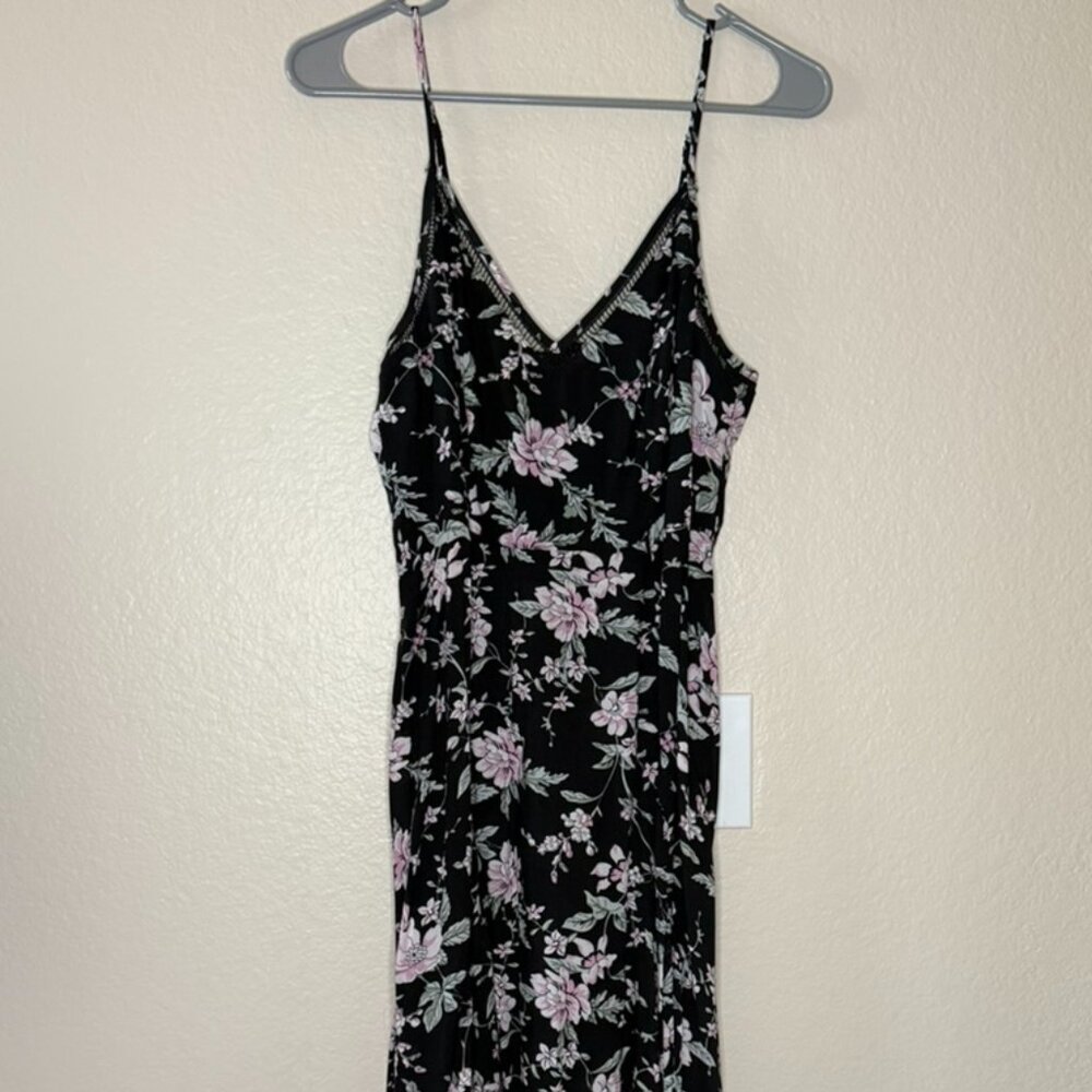 Lulus Black & Pink Floral Midi Slip Dress (Size S)